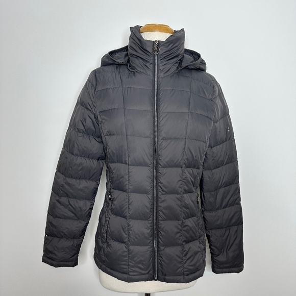 Michael Kors Gray Jacket Women's Sz S Packable Down Fill Puffer Full Zip Hooded - Picture 1 of 11